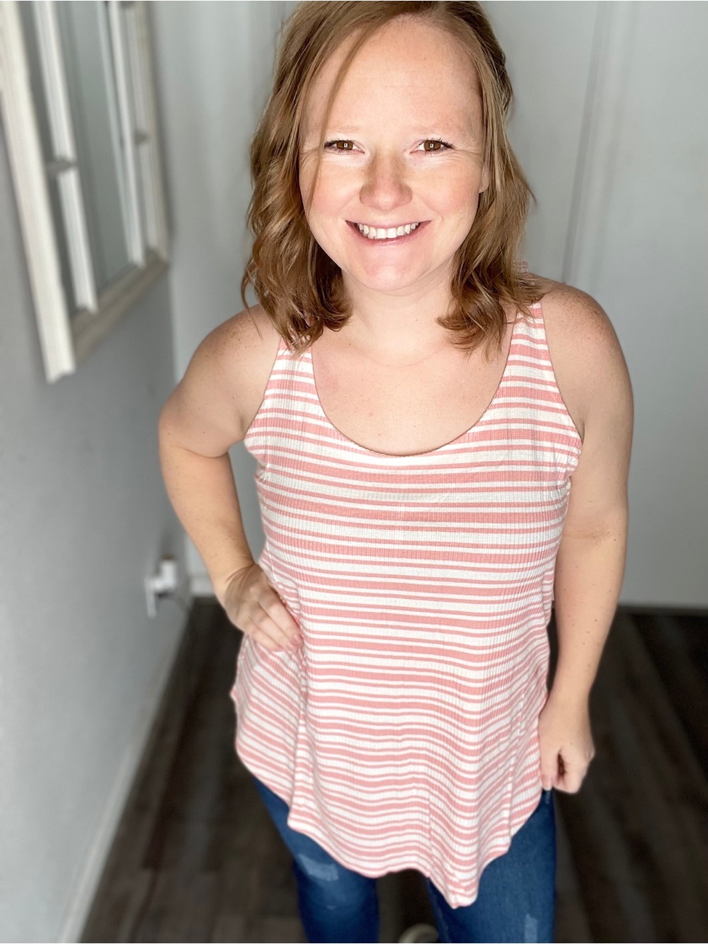 Women's Pink Striped Scoop Neck Tank Top